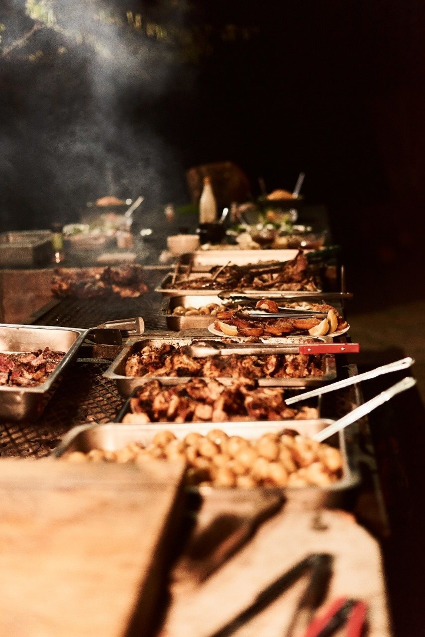 The buffet line at an evening function